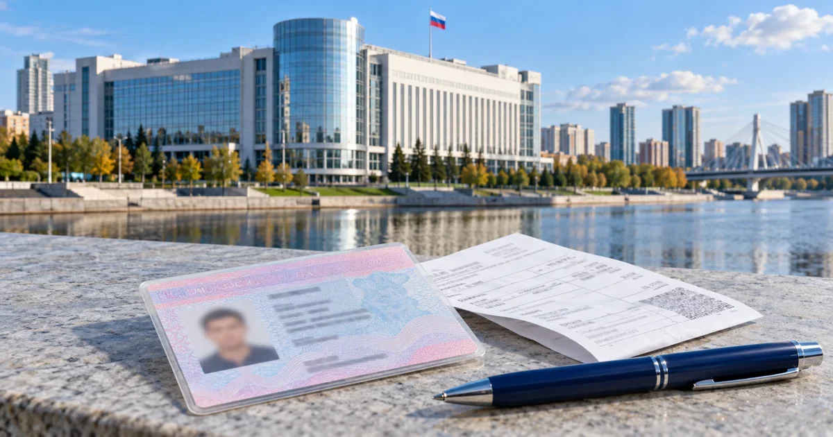 Проверка патента Московской области: документ и квитанция на фоне Красногорска